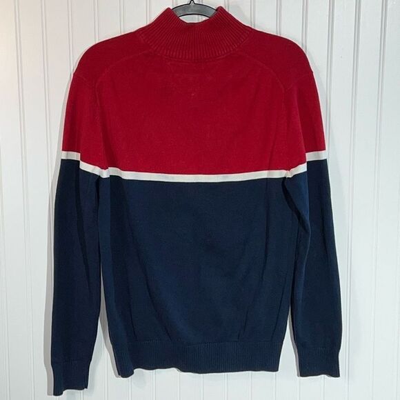 Vintage Tommy Hilfiger Sweater Mens Medium Red And Blue Striped 1/4 Zip Pullover - Picture 6 of 12
